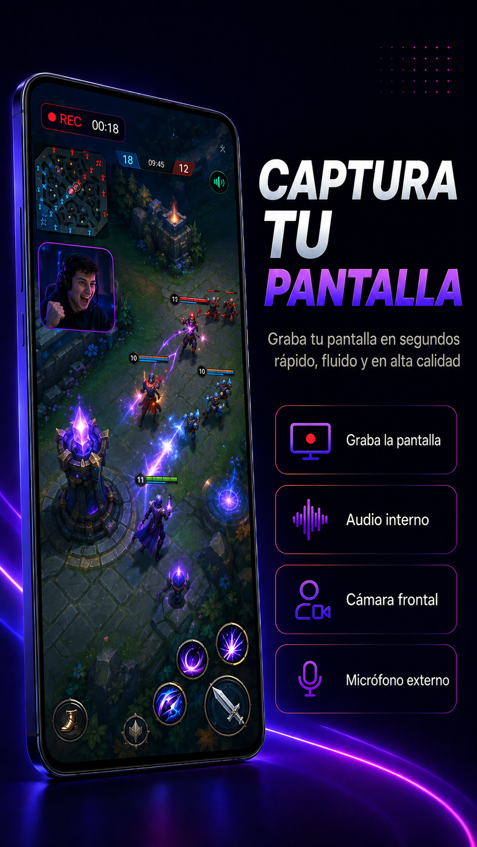 Captura de pantalla con cámara superpuesta y audio