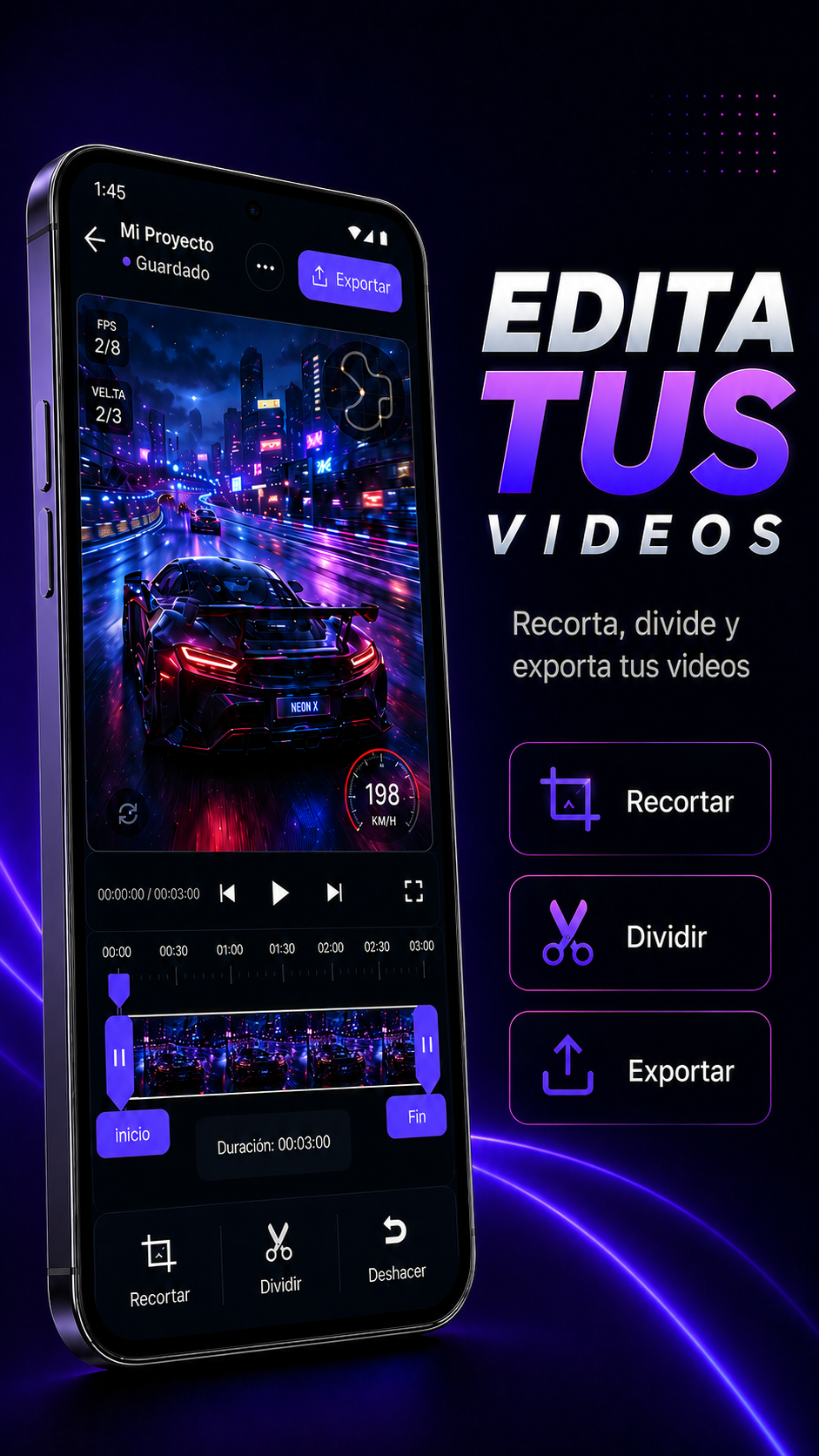 Editor de vídeo para recortar, dividir y exportar