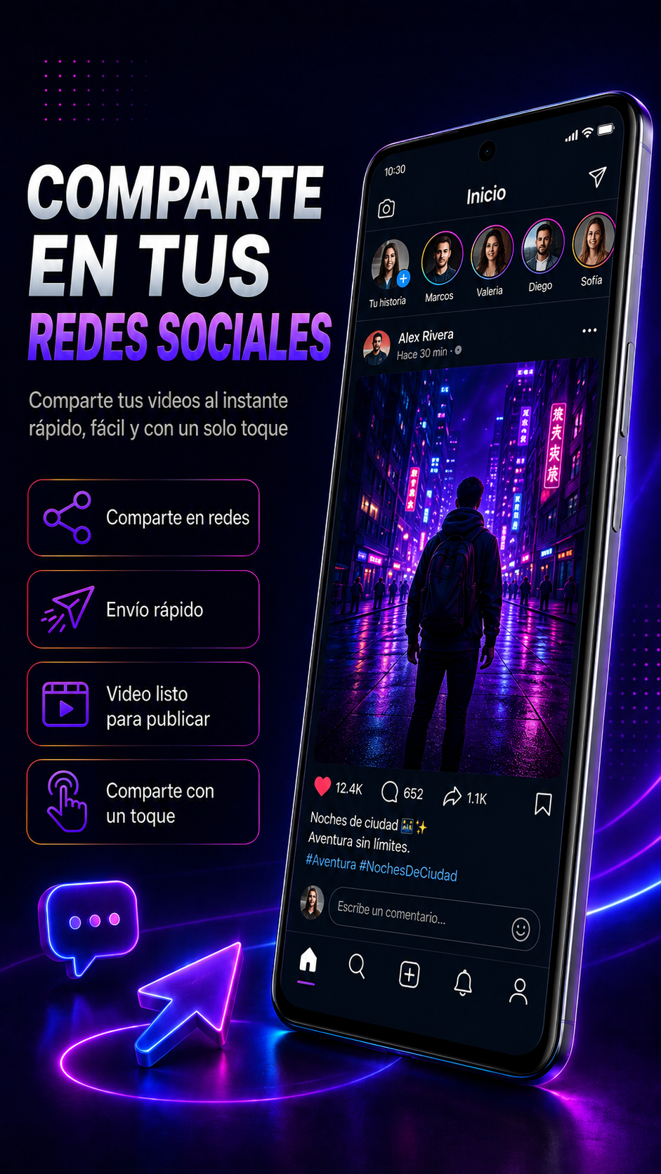 Pantalla para compartir videos en redes sociales